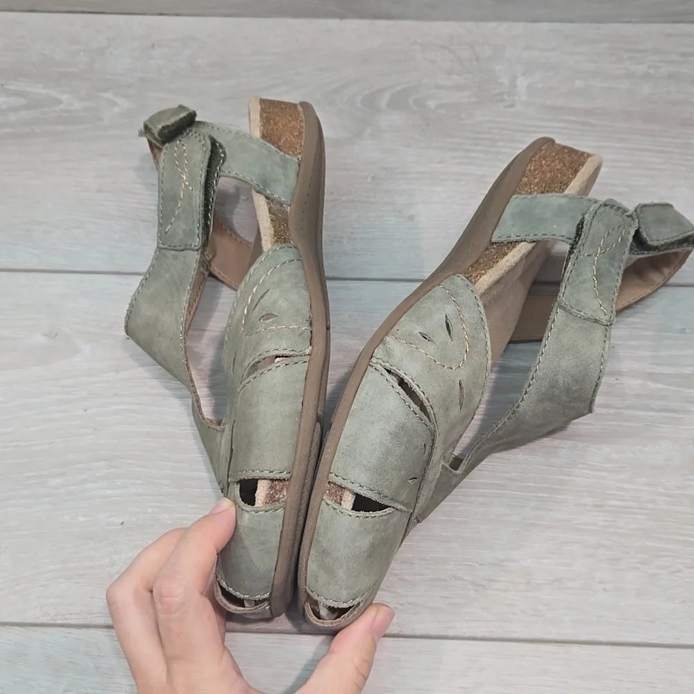 Earth Origins Women's Birdine Green Leather Sandals Shoes Sz 8M